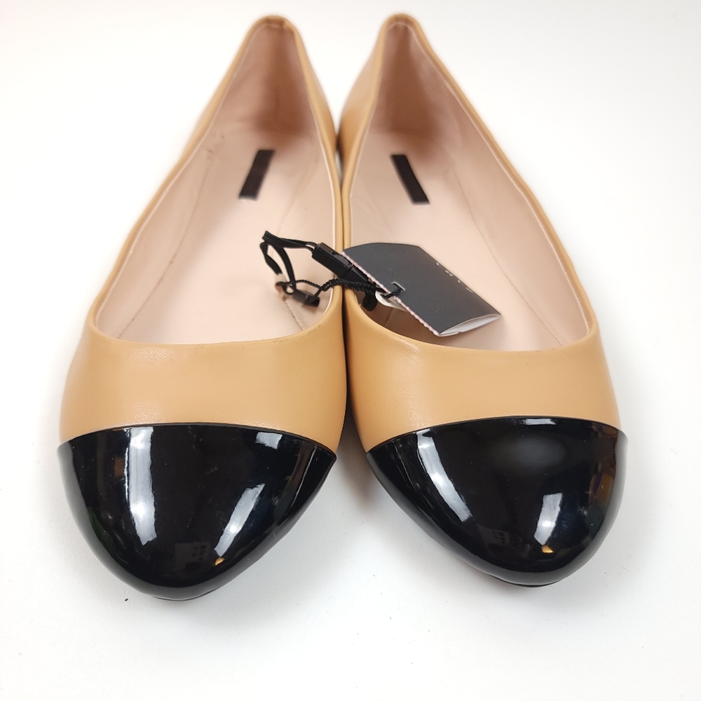 Zara Cap toe ballerina flats beige and black shoe